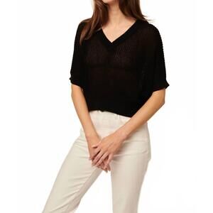 NEW LINE piper short sleeve knit v-neck pullover in caviar
